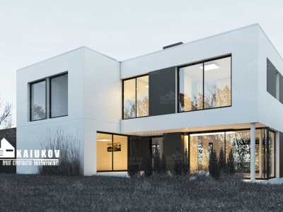 Проект 3 этажного дома из блоков с террасой и плоской кровлей KO